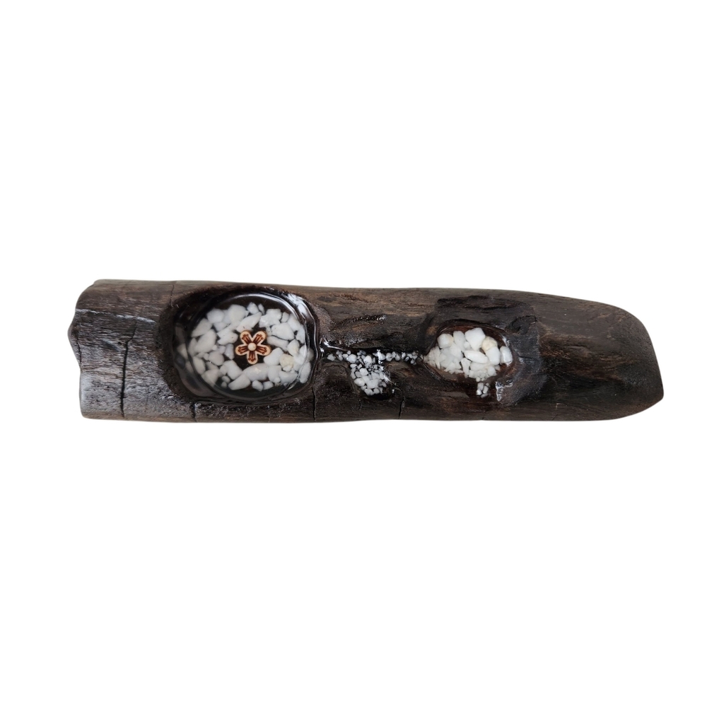 Rustic Brown and White Handmade Driftwood Accent Piece Candle Holder